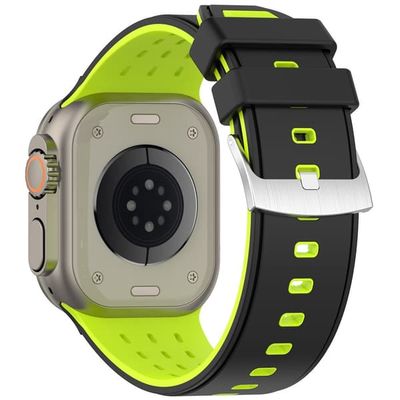 Armbånd til Apple Watch Series 1-9 49 mm - 45 mm - 44 mm - 42 mm med vertikale hull, pustende silikonarmbånd i to farger - Svart / Grønn