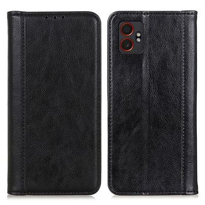 Ekte lærdeksel med magnetisk lukking for Samsung Galaxy XCover7 Pro - Svart