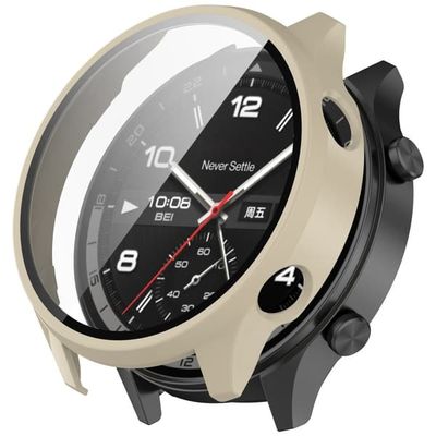 OnePlus Watch 2R / Watch 2 Etui Hardt støtbestandig fullt beskyttende urdeksel med herdet glassfilm - Elfenbenshvit