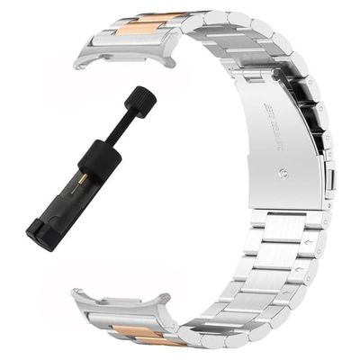 Samsung Galaxy Watch8 40 mm / 44 mm rustfrit stål urrem med tre perler og værktøj til demontering - Sølv / Rødguld