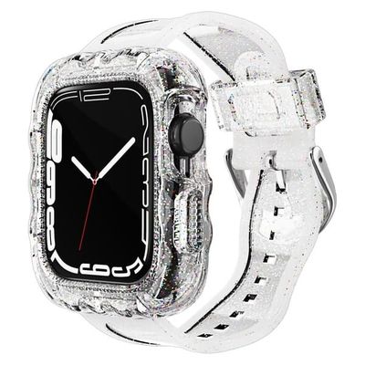 Myke TPU-armbånd med etui - Apple Watch Series 1-9 (42 mm-45 mm) - Glitter Gjennomsiktig