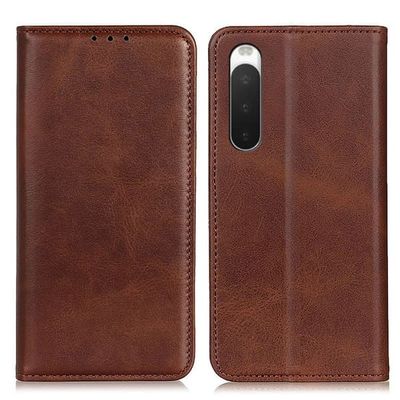 Sony Xperia 10 IV flip etui i ægte læder med pung – Brun