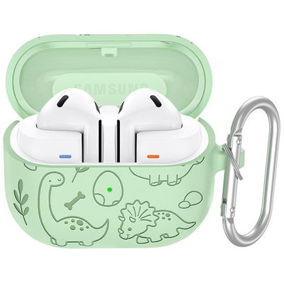 Samsung Galaxy Buds3 Pro / Buds3 Bluetooth-øretelefoner Tegneserie Dinosaur flytende silikonetui med hengende spenne - Matcha Grønn