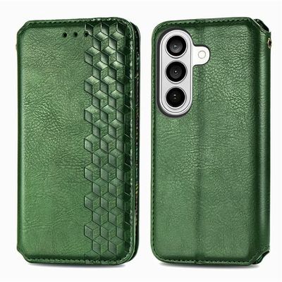 Skinn-etui med stilfult rombeavtrykk for Samsung Galaxy S26 Plus - Grønn