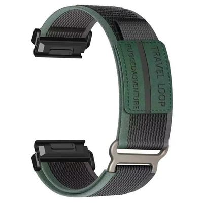 Nylonrem til Garmin Fenix 8 47 mm / 7 / 6 / 5 Magic Tape Loop 22 mm universal urrem med metalspænde - Grøn / Sort