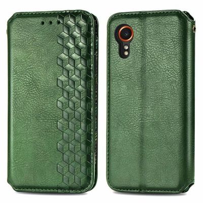 Skinn-etui med stilfult rombeavtrykk for Samsung Galaxy Xcover 7 - Grønn