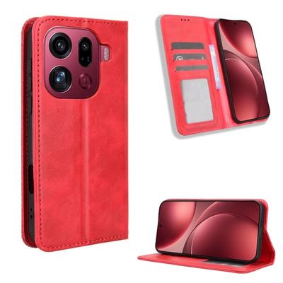 Skinn-etui i lommebok-stil for Oppo Find X9 Pro 5G - Rød