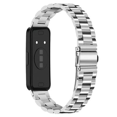 Sølvfarvet urrem Huawei Band 10 / 9 / 8 Rustfrit stål 3-perle metalrem