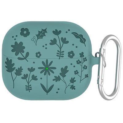 Samsung Galaxy Buds3 Pro / Buds3 Bluetooth-øretelefoner Blomstermønster Flytende silikonetui med hengende spenne - Mørkegrønn