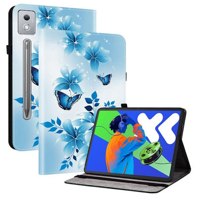 Lærveske Lenovo Idea Tab Pro / Tab P12 Pro 12,7 2025 / Xiaoxin Pad Pro 12,7 (2025) Mønstertrykt stativveske til nettbrett - Blå Sommerfugl