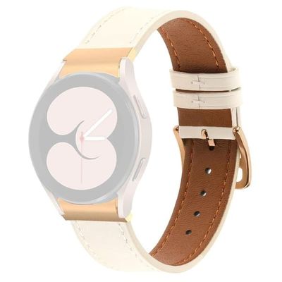 PU læderrem Samsung Galaxy Watch7 44mm 40mm / Watch FE 40mm / Watch6 44mm 40mm Rose Gold Buckle Watchband - Hvid