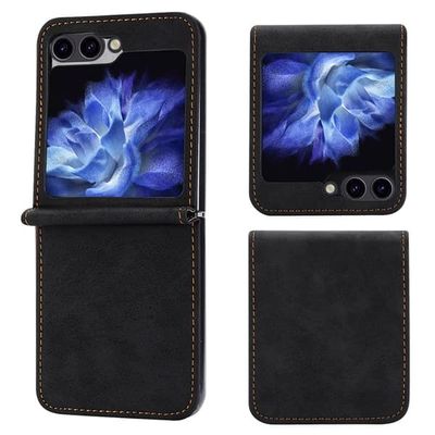 DF-05 Samsung Galaxy Z Flip6 5G-etui i vegansk lær med magnetisk lukking - Svart