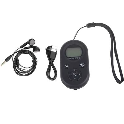 AM FM Mini Radio DC5V 76‑108MHz FM 520 522‑1710KHz AM Baggrundsbelyst Bærbar Radio med Høretelefon til Udendørs Sort
