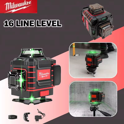 Milwaukee 4 sider*360 graders lodret laserniveau Grøn stråle 16 linjer Selvnivellerende lodret krydslinjelaser