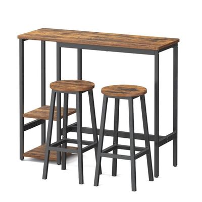 Barbordset 40x110x90 cm Brun-Svart trä och stål
