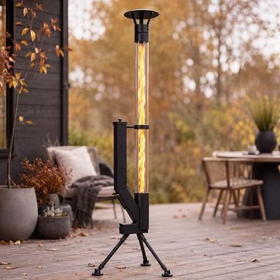 Utomhusvärmare med pellets - NETTLIFE - Stativ av borosilikatglas - Flamma 1,1 m - 6 kW - 2 kg / 2 h