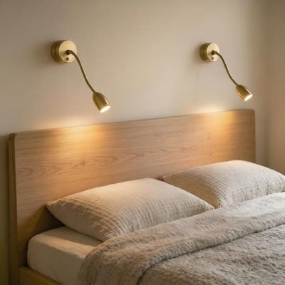 Vägglampa Sovrum, Set om 2 Brons Lese LED-lampa med Svanhals, Varmvit 360° Justerbar, för Sängbord Kontor