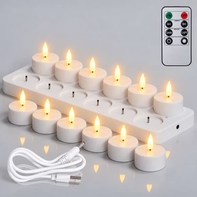 12 genopladelige LED-fyrfadslys uden flamme – med fjernbetjening og timer, batteridrevne lys til Halloween og festdekoration