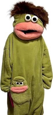 Sjov Big Mouth Monster Onesie Pyjamas til børn og voksne - Blød plys koralfleece, perfekt til cosplay eller Halloween-kostumer, Grøn, L (165–175 cm)