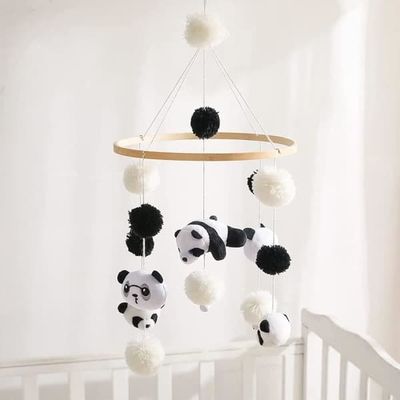 Træmobil til babyer med filtkugler - AQSACOKIYA - Panda - Unisex - Sort