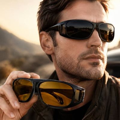 HD-Vision briller - 2 stk dag+nat polariserede briller (perfekt som bilkørsels- sports- nattekørsels- & UV-solbriller)