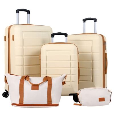 5-delers bagasjesett, TSA-lås, spinnerhjul, beige
