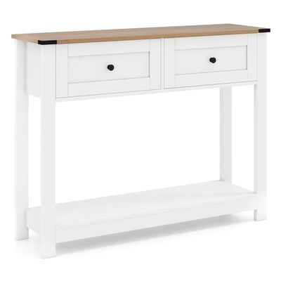 Konsollbord med 2 skuffer og hylle, hvit, 106x30x81,5 cm