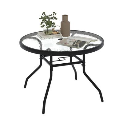 Utendørs rundt glassbord med paraplyhull, 70 cm