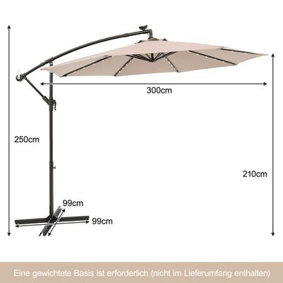Solcelledrevet terrasseparasoll med 40 LED-lys, beige, 300 cm