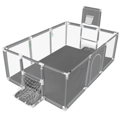 Comomy 180x122CM Stor Baby Kravlegård Børnesikkerhed Legeplads Kravlegårdsgitter med åndbart net, Farve: Grå (Uden Oceanbold)