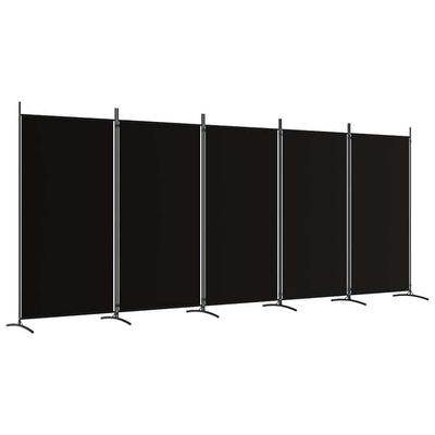 vidaXL Rumsavdelare 5 paneler svart 433x180 cm tyg