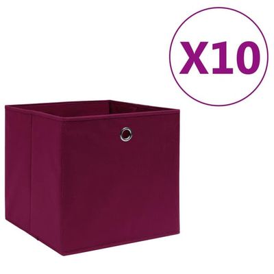 vidaXL Förvaringslådor 10 st non-woven tyg 28x28x28 cm mörkröd