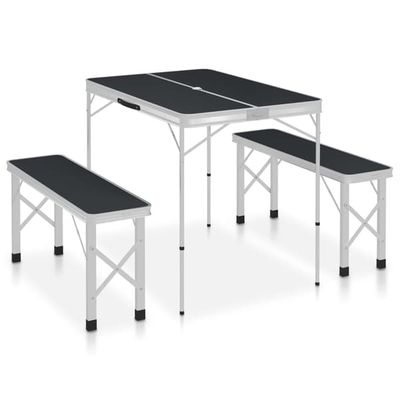 vidaXL Hopfällbart campingbord med 2 bänkar aluminium grå