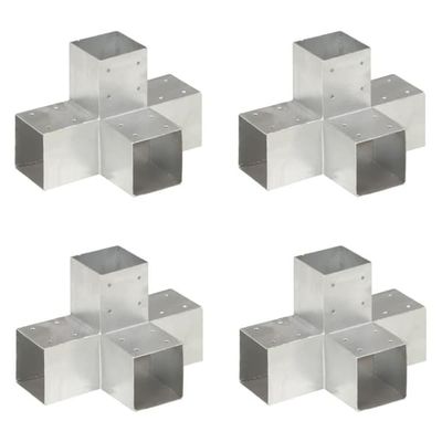 vidaXL Stolpbeslag 4 st X-form galvaniserad metall 91x91 mm