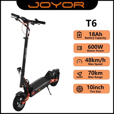 JOYOR T6 Elektrisk Scooter 600W Motor, 48km/h 70km Räckvidd, 48V 18Ah Batteri, 10" Terrängdäck, Hopfällbar El-Scooter