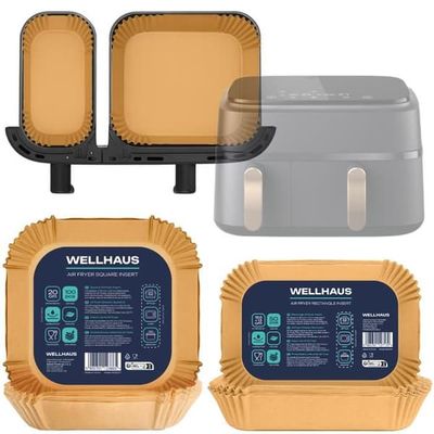 Fritöspapper utan olja 200 stycken - Wellhaus - Philips Dual Basket - 20x20 19 5x13 cm - biologiskt nedbrytbara engångsprodukter