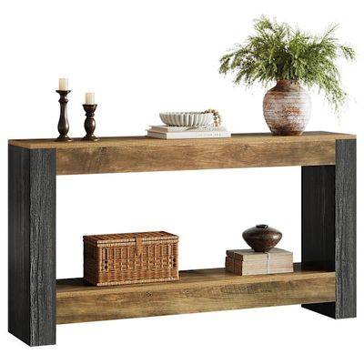 Tribesigns 160 cm Konsolbord, Dubbelt Lager, Träben, Rustikt Brunt och Svart
