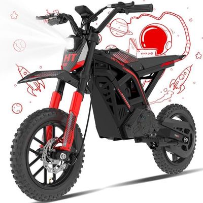 HITWAY Elmotorcykel Barn 14", Motor 400W, 3 Hastigheter 10–25 km/h, Räckvidd upp till 45 km, Idealisk Present, Svart&Röd