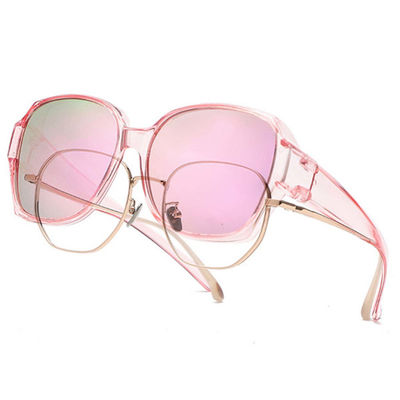 Solbriller oven på briller – Polariserede Suncovers UV400, Rosa linser, Transparent rosa stel