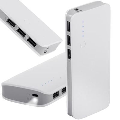 Powerbank 10000mAh, 3x USB, Lommelykt