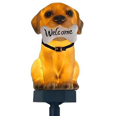 Solcellelampe LED hund 41 cm – hagedekorasjon med skumringssensor IP44