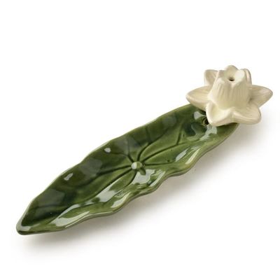 Keramisk røgelsesholder Mondex Lotus 21x6x6 cm grøn creme 1pc