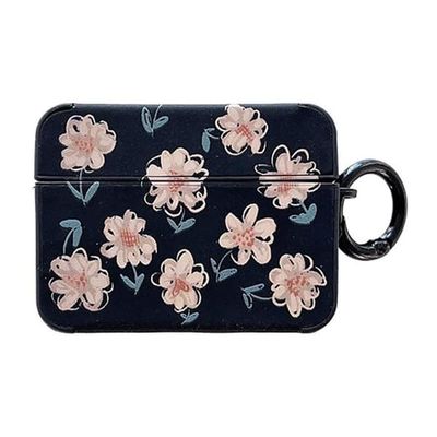 Airpods Pro 2 Skal TPU Läder Floral - Svart/Rosa