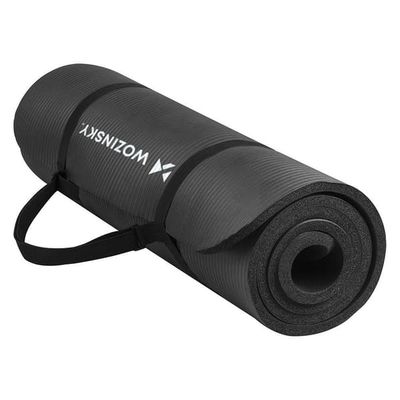 Træningsmåtte 181 x 63 x 0,9 cm tyk gymnastik yogamåtte sort