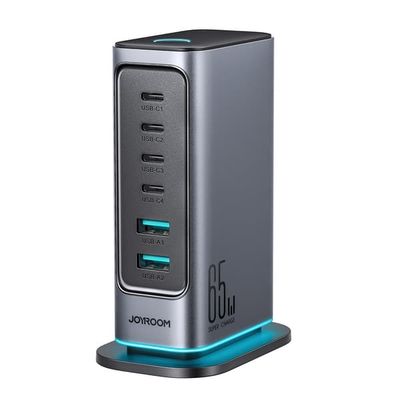 Latausasema GaN Moniporttilaturi 65W EU 4x USB-C ja 2x USB-A - Tummanharmaa