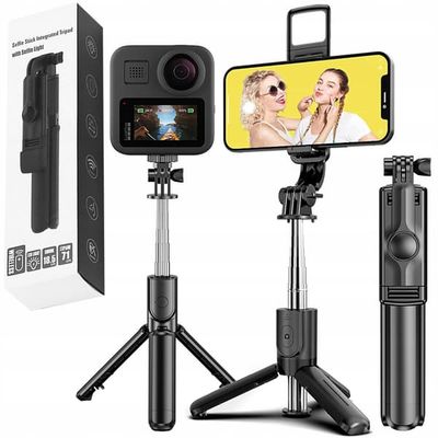 Selfie-stick för telefon, GoPro-kamera, stativ och fjärrkontroll