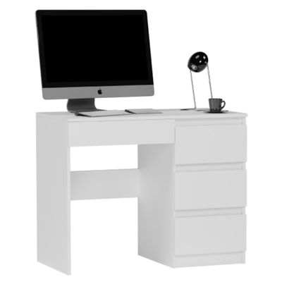 Lille skrivebord med skuffer, højre, hvid, 90 x 50 cm, moderne, N34
