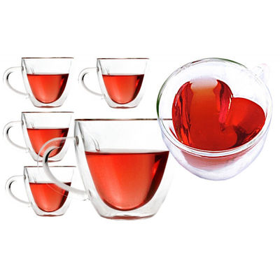 Termoglas, dubbla hjärtformade glas, 240 ml, för LATTE LONG kaffe, set om 6. SZK18