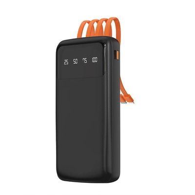 K6Pro 10000mAh Powerbank med Indbygget USB-C MicroUSB iPhone Lightning Kabler - Sort
