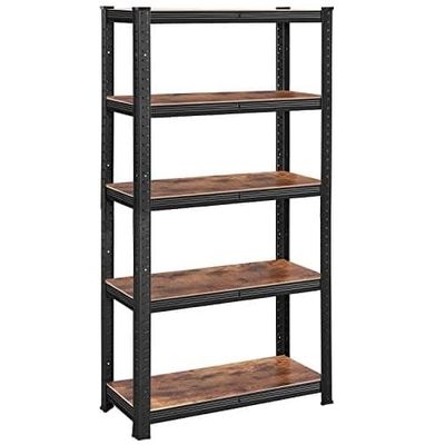 Songmics -hylderenhed, 30 x 75 x 150 cm, 650 kg belastningskapacitet (130 kg pr. Hylde), industrielle, justerbare opbevaringshylder, til stue, køkken, garage, rustik brun og sort GLR030B01